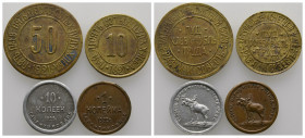 Russie, série de 4 monnaies de necessité 1921 et 1922, rares. TTB
