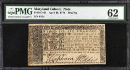 MD-69. Maryland. April 10, 1774. $6. PMG Uncirculated 62.
No. 6104. Seldom offered in this grade level. PMG comments "Previously Mounted, Paper Inclu...