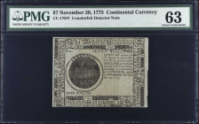 CC-17DT. Continental Currency. November 29, 1775. $7. PMG Choice Uncirculated 63. Counterfeit Detector.
Counterfeit detector note.
 Estimate: $300.0...