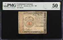 CC-95. Continental Currency. January 14, 1779. $40. PMG About Uncirculated 50.
No. 102316. An appealing note from the final Continental omission.
 E...