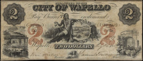 Wapello, Iowa. City of Wapello. 1857 $2. Fine.
Pinholes. Staining.
 Estimate: $250.00- $350.00