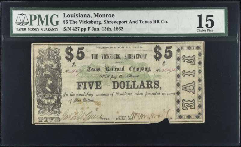 Monroe, Louisiana. The Vicksburg, Shreveport and Texas RR Company. Jan. 13th, 18...