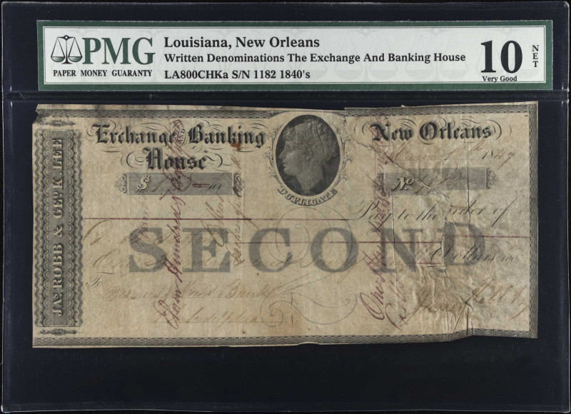 New Orleans, Louisiana. The Exchange and Banking House. 1840's. Written Denomina...