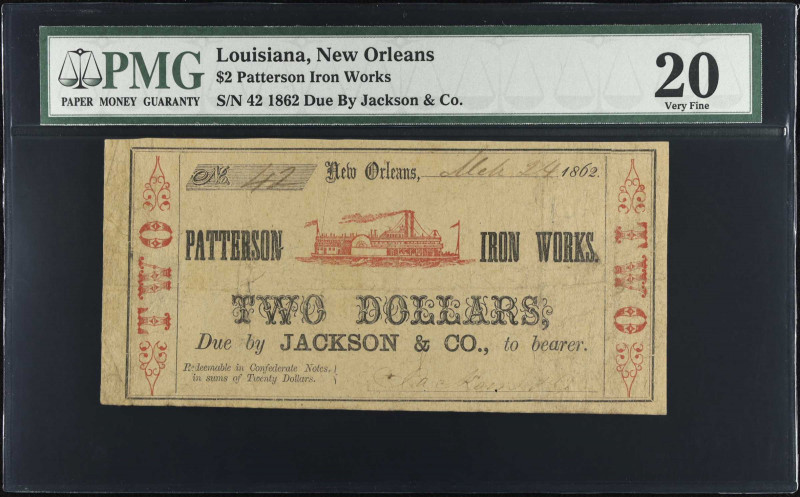 New Orleans, Louisiana. Jackson and Company. 1862. $2. PMG Very Fine 20.
Due by...