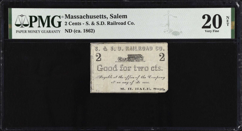 Salem, Massachusetts. S. & S.D. Railroad Company. ND (ca. 1862). 2 Cents. PMG Ve...