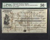 Omaha, Nebraska Territory. Treasury Warrant-Office of Territorial Auditor. 1860's $5. PMG About Uncirculated 50 Net. Ink Burn.
No. 106-B. PMG comment...