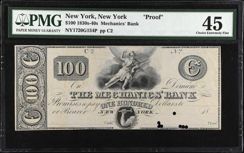 New York, New York. The Mechanics' Bank. 1830s-40s. $100. PMG Choice Extremely F...