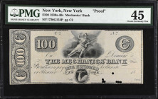 New York, New York. The Mechanics' Bank. 1830s-40s. $100. PMG Choice Extremely Fine 45. Proof.
(NY1720G154P). Plate C2. PMG comments "Tape Repair".
...