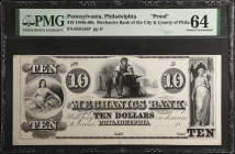 Philadelphia, Pennsylvania. Mechanics Bank of the City & County of Philadelphia. 1840s-60s $10. PMG Choice Uncirculated 64. Proof.
(PA-455 G58). Spen...