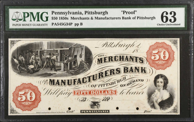 Pittsburgh, Pennsylvania. Merchants & Manufacturers Bank of Pittsburgh. 1850's $...