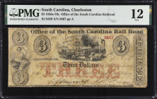 Charleston, North Carolina. Office of the South Carolina Railroad. 1850s-70s. $3. PMG Fine 12.
(SCS359). No. 3867, Plate A.
 Estimate: $100.00- $150...