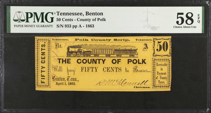 Lot of (2). Benton, Tennessee. County of Polk. 1863 50 Cents & $1. PMG Very Fine...