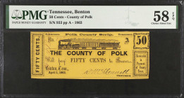 Lot of (2). Benton, Tennessee. County of Polk. 1863 50 Cents & $1. PMG Very Fine 30 & Choice About Unc 58 EPQ.
The $1 is in VF 30 and the 50 Cent is ...