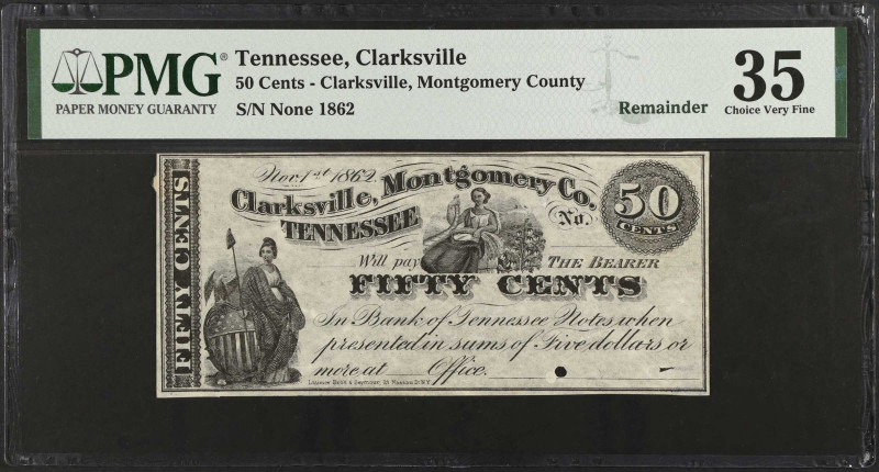 Clarksville, Tennessee. Clarksville, Montgomery County. 1862 50 Cents. PMG Choic...