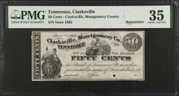 Clarksville, Tennessee. Clarksville, Montgomery County. 1862 50 Cents. PMG Choice Very Fine 35. Remainder.
Remainder. PMG comments "Punch Hole Cancel...