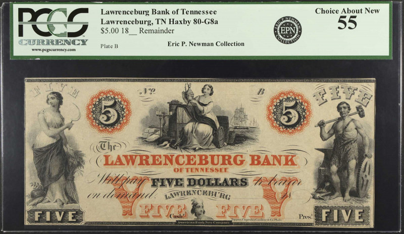 Lawrenceburg, Tennessee. Bank of Tennessee. 18xx $5. PCGS Currency Choice About ...
