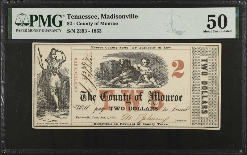 Madisonville, Tennessee. County of Monroe. 1863 $2. PMG About Uncirculated 50.
...