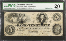 Lot of (2). Memphis, Tennessee. Bank of Tennessee & Bank of Chattanooga. 1850s-61. $5. PMG Fine 12 & Very Fine 20.
PMG comments "Punch Hole Cancelled...