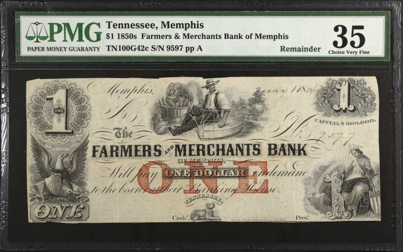 Lot of (3). Memphis, Tennessee. Farmers & Merchants Bank of Memphis. 1850s $1. P...
