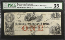 Lot of (3). Memphis, Tennessee. Farmers & Merchants Bank of Memphis. 1850s $1. PMG Very Fine 20 to Choice Very Fine 35.
A trio of Aces from this Tenn...