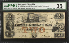 Lot of (3). Memphis, Tennessee. Farmers & Merchants Bank of Memphis. 1854 $2. PMG Fine 12 Net & Choice Very Fine 35.
PMG comments "Repaired, Previous...