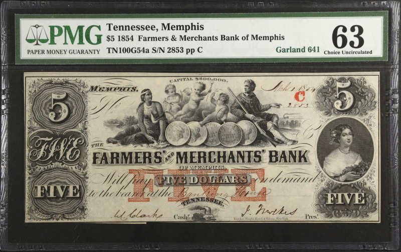 Lot of (4). Memphis, Tennessee. Farmers & Merchants Bank of Memphis. 1854 $5. PM...