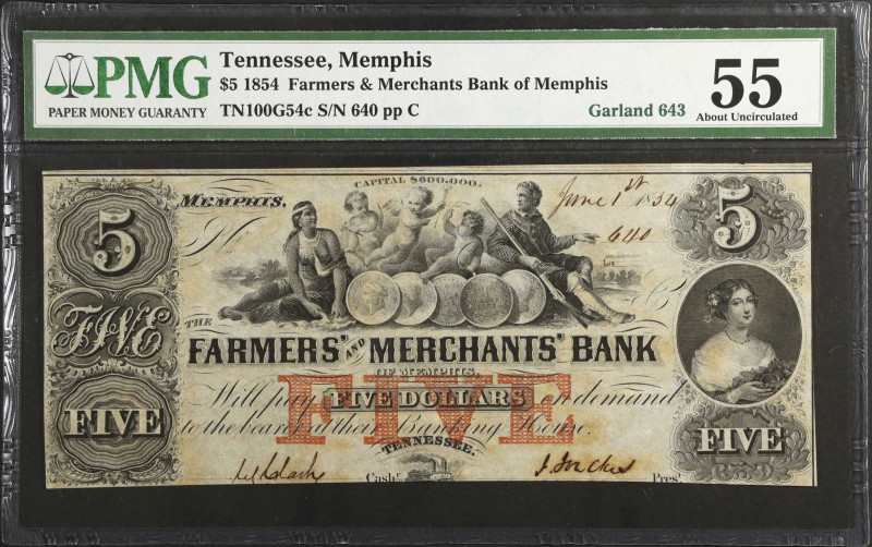 Lot of (2). Memphis, Tennessee. Farmers & Merchants Bank of Memphis. 1854 $5. PM...