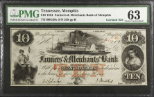 Memphis, Tennessee. Farmers & Merchants Bank of Memphis. 1854 $10. PMG Choice Uncirculated 63.
(TN100G58c). No. 559, Plate B.
 Estimate: $100.00- $2...