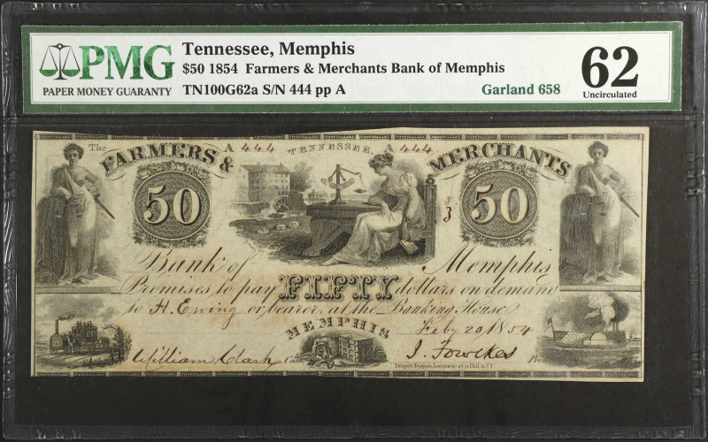 Lot of (2). Memphis, Tennessee. Farmers & Merchants Bank of Memphis. 1830s-54 $5...
