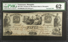 Lot of (2). Memphis, Tennessee. Farmers & Merchants Bank of Memphis. 1830s-54 $50. PMG Choice Very Fine 35 Net & Uncirculated 62.
PMG comments "Ink B...