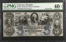 Lot of (2). Memphis, Tennessee. Mechanics Bank of Memphis. 1854 $5. PMG Extremely Fine 40 & 40 EPQ.
A duo of $5's from this issuer; one is with the E...