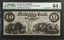 Lot of (2). Memphis, Tennessee. Merchants Bank of Memphis. 1850s $10. PMG Choice Uncirculated 63 EPQ & 64 EPQ.
A duo of $10's from this Tennessee iss...