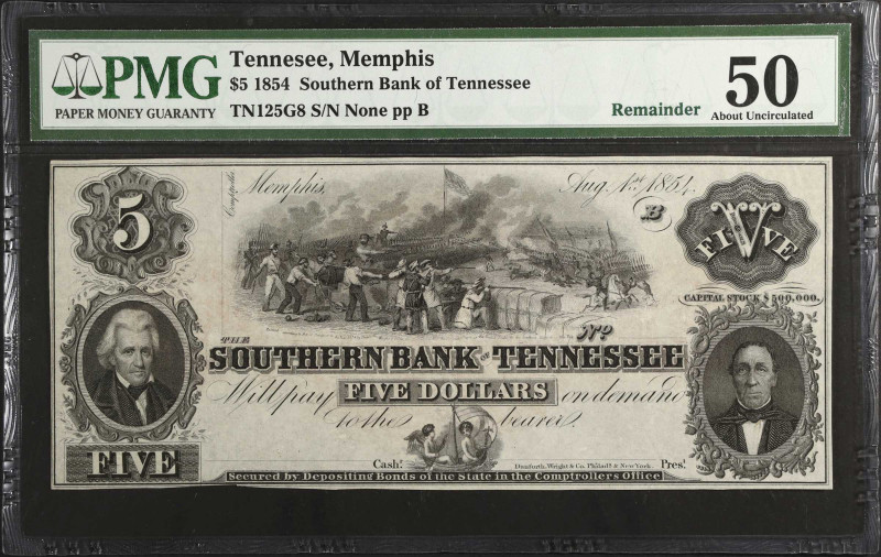 Memphis, Tennessee. Southern Bank of Tennessee. 1854 $5. PMG About Uncirculated ...