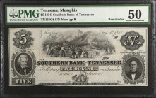 Memphis, Tennessee. Southern Bank of Tennessee. 1854 $5. PMG About Uncirculated 50. Remainder.
(TN125G8). Plate B. Remainder. PMG comments "Previousl...