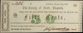 Lot of (2). Estillville & Staunton, Virginia. County of Scott & Central Bank of Virginia. 1862 50 Cents & $1. Very Fine & PCGS Banknote Very Fine 30....