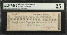 New Market, Virginia. J.D. Zirkle. 1861 25 Cents. PMG Very Fine 25.
No. 296. Payable in sums of Five Dollars and Upwards.
 Estimate: $250.00- $350.0...