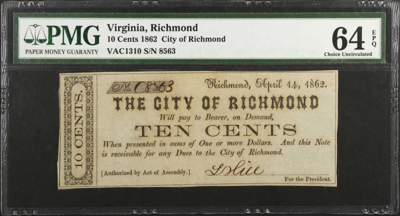 Lot of (4). Richmond, Virginia. City of Richmond. 1862 10, 25, 50 & 60 Cents. PC...