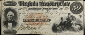 Richmond, Virginia. Virginia Treasury Note. 1862 $50. Very Fine.
Imprint of Keatinge & Ball, Columbia S.C. Pinholes, missing corner, tears, hole.
 E...