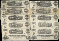 Lot of (10) T-39 & T-40. Confederate Currency. 1862 $100. Fine to Very Fine.
A popular design type, with condition ranging between Fine and Very Fine...