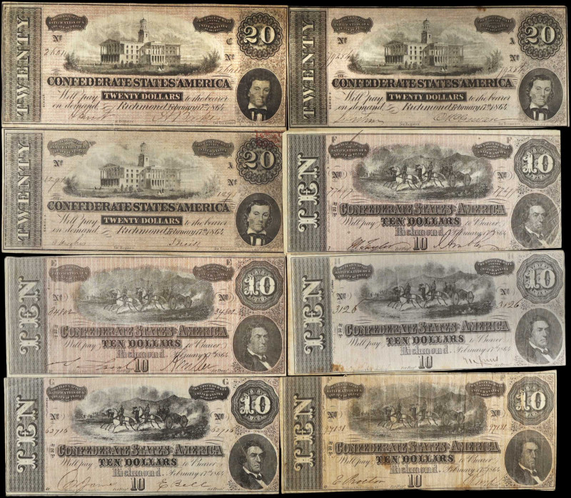 Lot of (11). T-67 & T-68. Confederate Currency. 1864 $10 & $20. Very Fine to Abo...