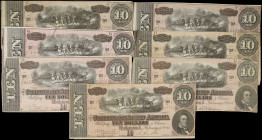 Lot of (7) T-68. Confederate Currency. 1864 $10. Very Fine to Extremely Fine.
An offering of seven 1864 Ten's. Condition ranges from VF to EF. Pinhol...