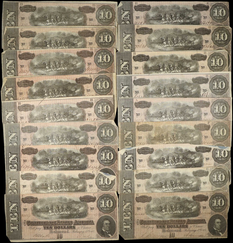 Lot of (30) T-68. Confederate Currency. 1964 $10. Fine to Very Fine.
An impress...