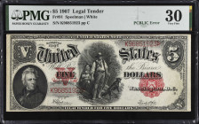 Fr. 91. 1907 $5 Legal Tender Note. PMG Very Fine 30.
PCBLIC error.
 Estimate: $250.00- $350.00