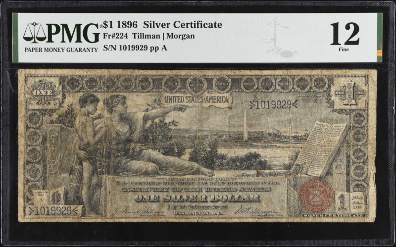 Fr. 224. 1896 $1 Silver Certificate. PMG Fine 12.
A fine example of this popula...