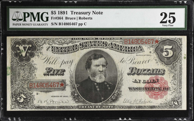 Fr. 364. 1891 $5 Treasury Note. PMG Very Fine 25.
Treasury notes from the Open ...