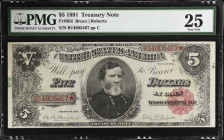 Fr. 364. 1891 $5 Treasury Note. PMG Very Fine 25.
Treasury notes from the Open Back series of 1891 are always popular among collectors, and this Very...