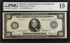 Fr. 980. 1914 $20 Federal Reserve Note. Richmond. PMG Choice Fine 15.
Burke - McAdoo signature combination.
 Estimate: $80.00- $120.00