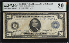 Fr. 982. 1914 $20 Federal Reserve Note. Richmond. PMG Very Fine 20.
Burke - Houston signature combination.
 Estimate: $100.00- $150.00