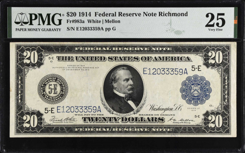 Fr. 983a. 1914 $20 Federal Reserve Note. Richmond. PMG Very Fine 25.
PMG commen...