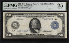 Fr. 1035. 1914 $50 Federal Reserve Note. Philadelphia. PMG Very Fine 25.
A popular denomination, offered here with the White - Mellon signature combi...